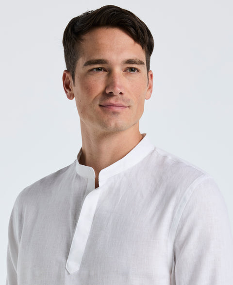 Solid Linen Popover Shirt (Bright White) 