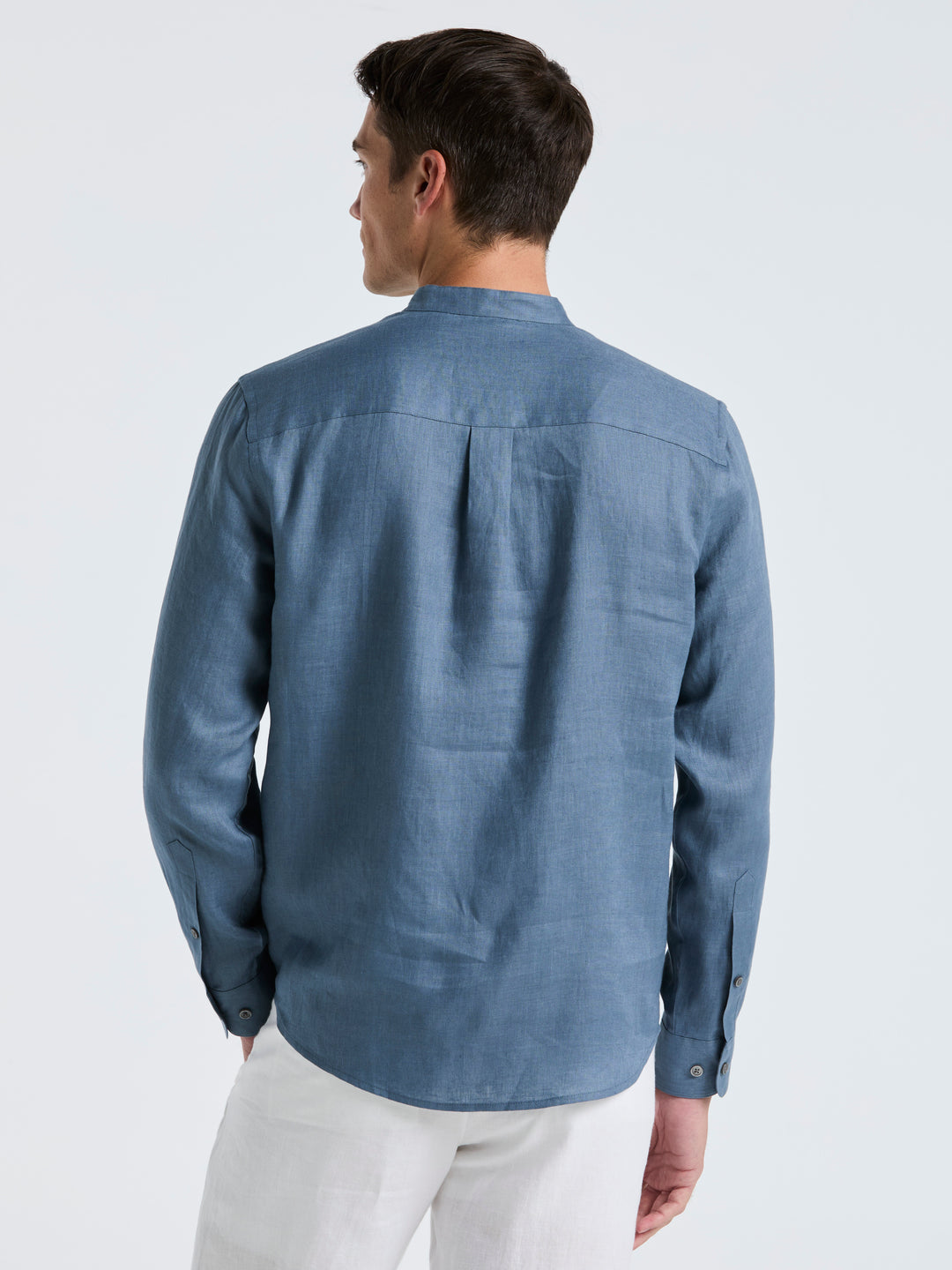 Solid Linen Popover Shirt (Blue Mirage) 