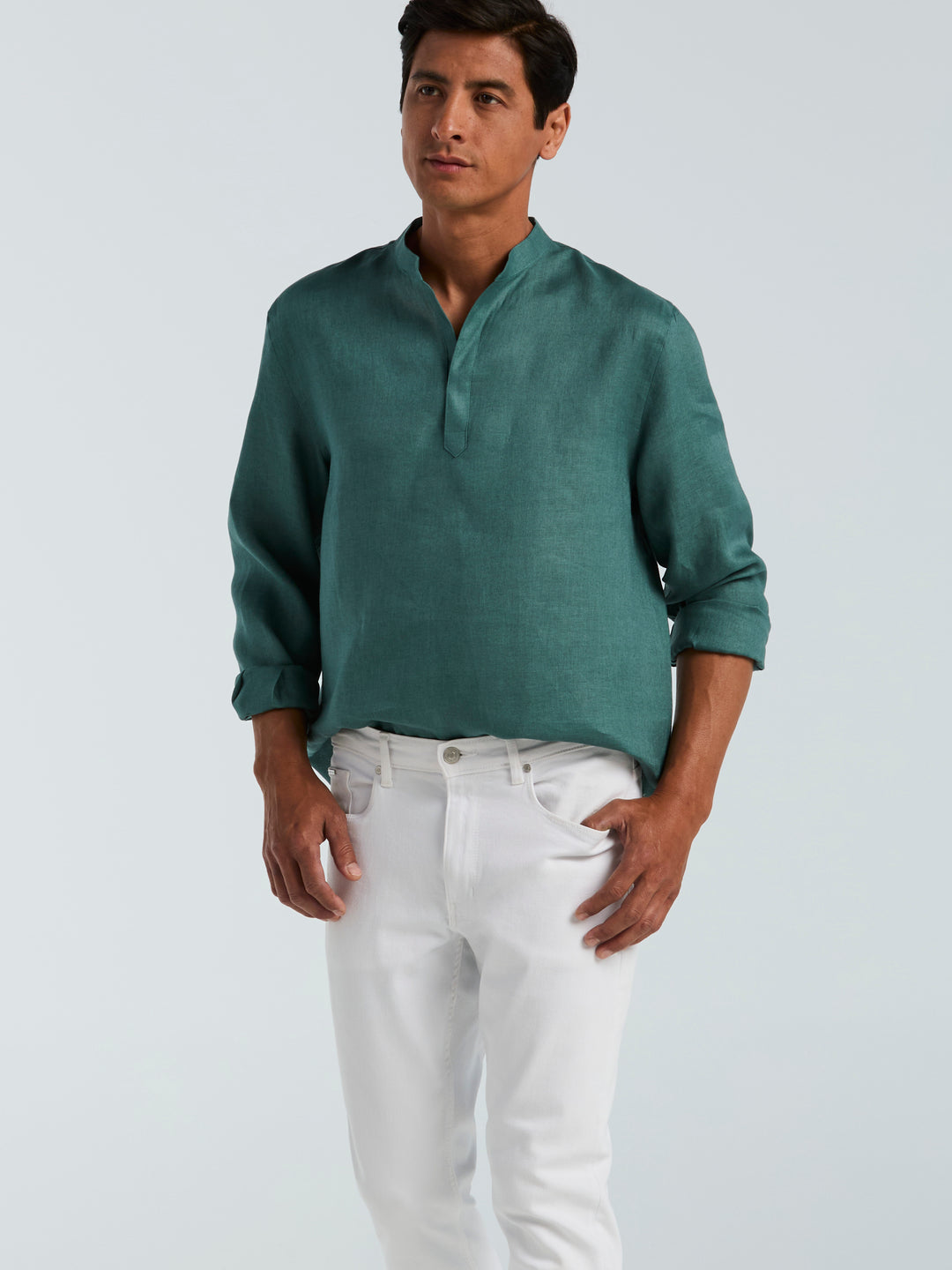 Solid Linen Popover Shirt (Sea Pine) 