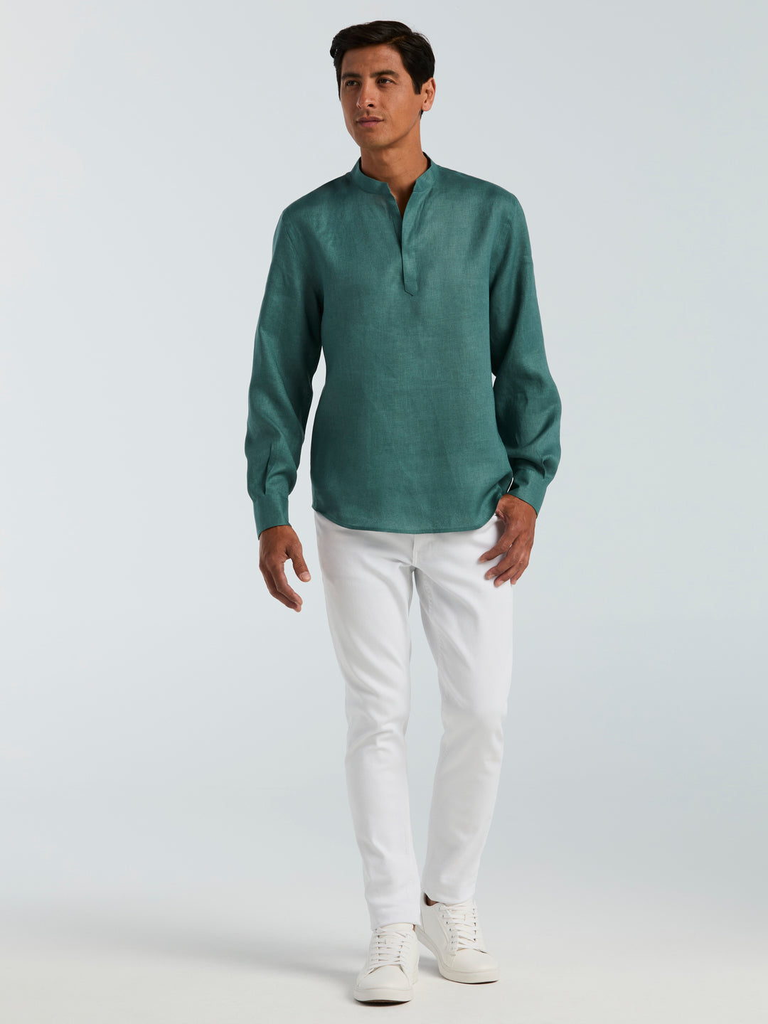 Perry Ellis Men's Solid Linen Popover Shirt in Dark Sapphire/blue, Size Medium, Regular Long Sleeves Perry Ellis Men's Solid Linen Popover Shirt in Dark Sapphire/blue, Size Medium, Regular Long Sleeves