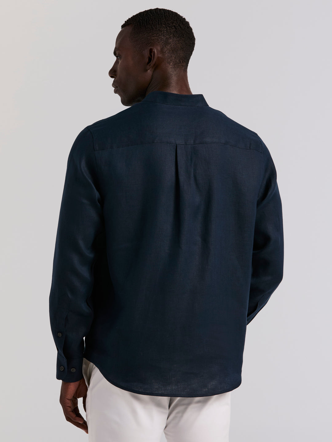Solid Linen Popover Shirt (Dark Sapphire) 