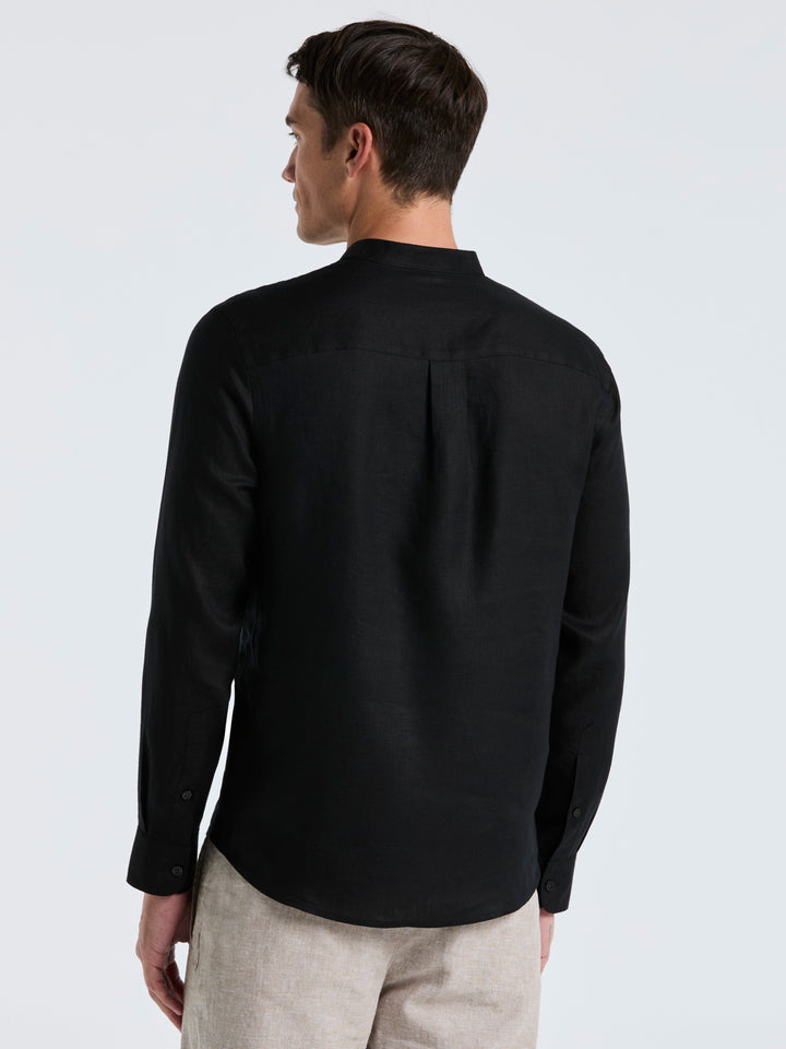 Solid Linen Popover Shirt (Black) 