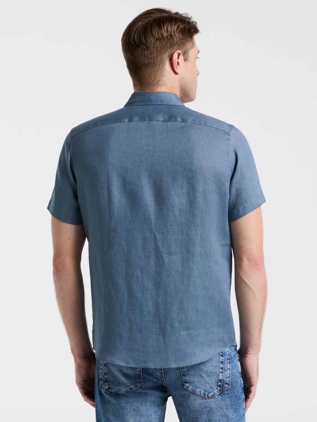 Solid Linen Shirt (Blue Mirage)
