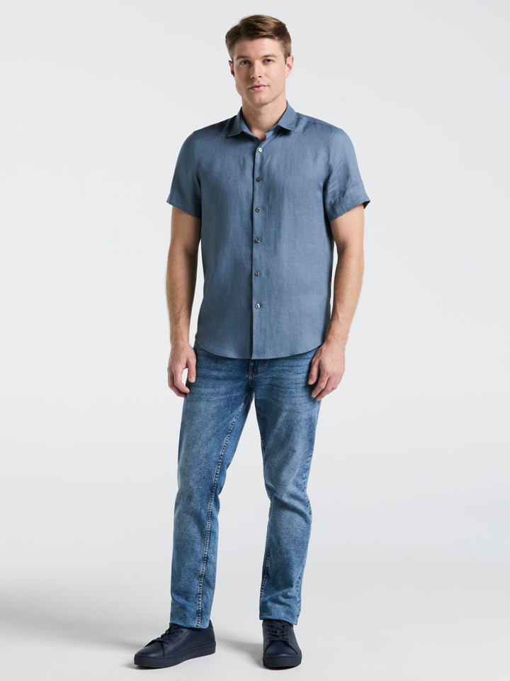 Solid Linen Shirt (Blue Mirage)