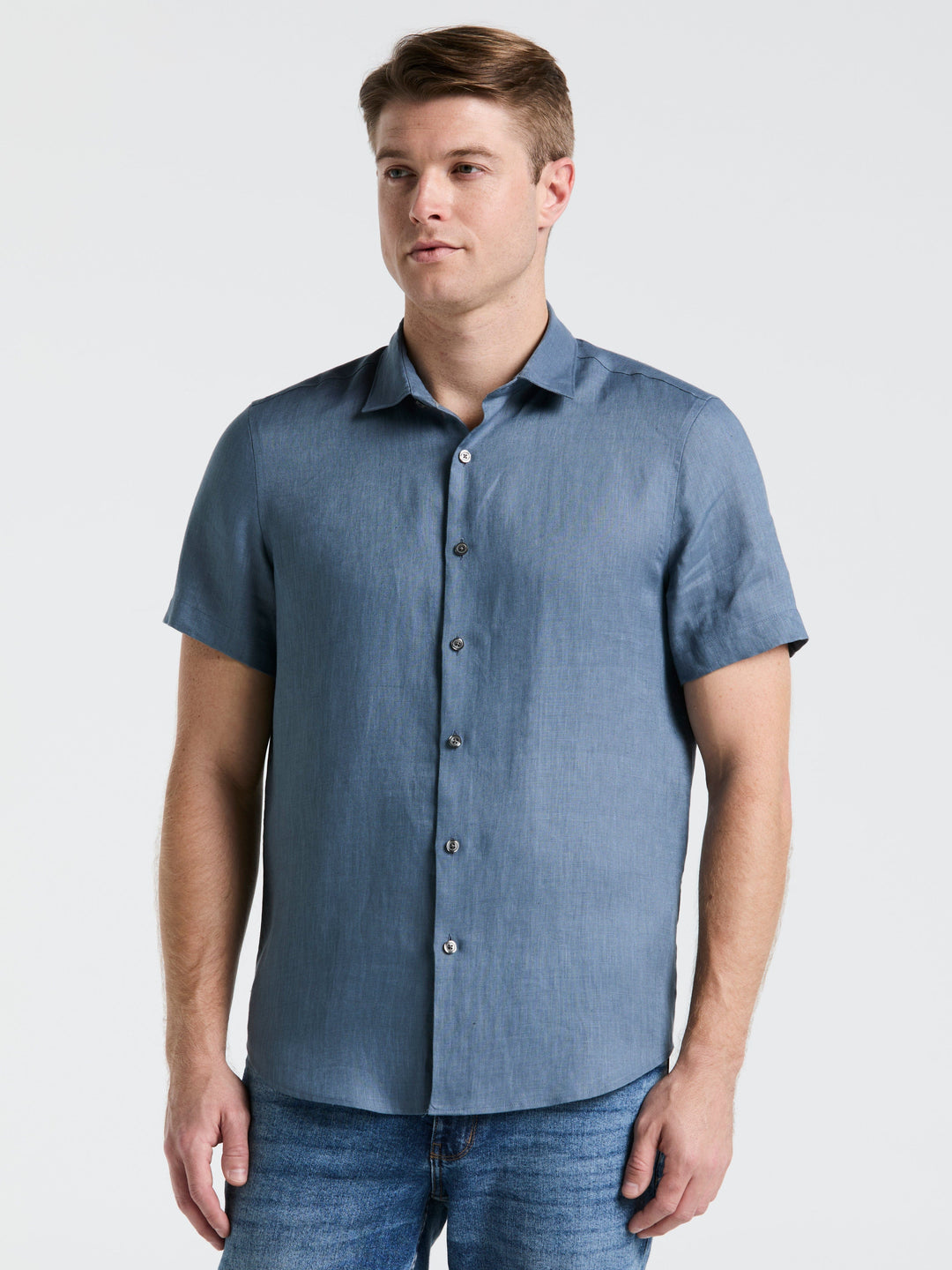 Solid Linen Shirt (Blue Mirage)