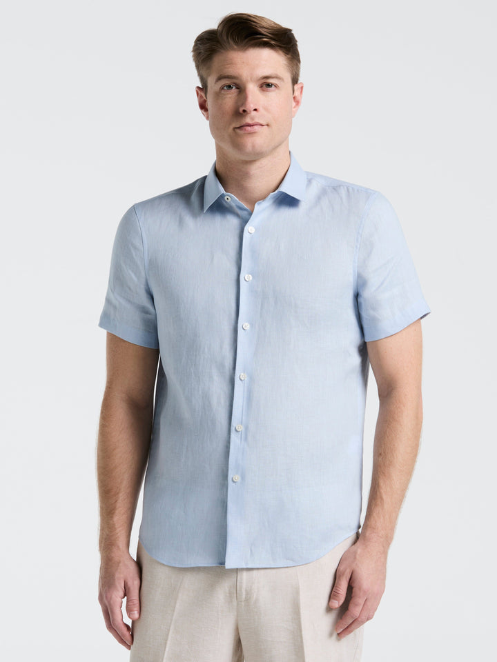 Solid Linen Blend Short Sleeve Shirt