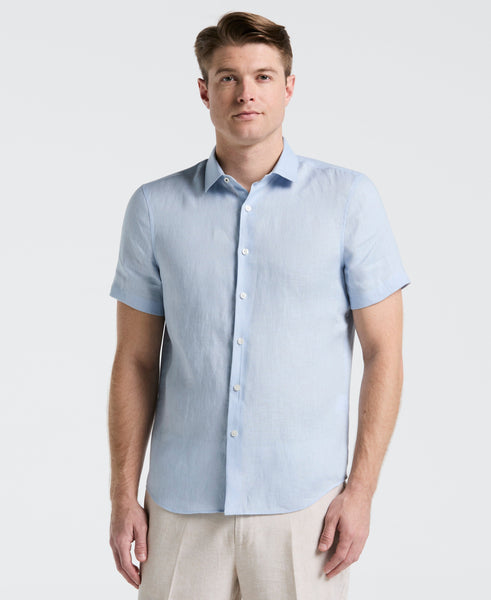 Men's Solid Linen Short Sleeve Shirt | Perry Ellis