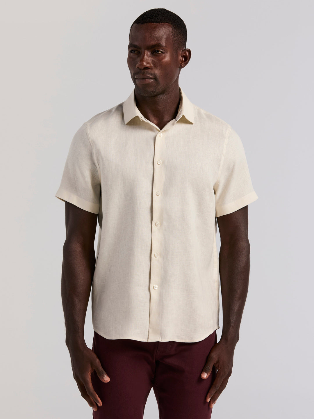 Perry Ellis Men's Solid Linen Shirt in Bright White, Size XL, Regular Short Sleeves Perry Ellis Men's Solid Linen Shirt in Bright White, Size XL, Regular Short Sleeves