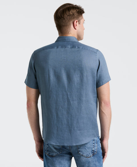 Solid Linen Shirt (Blue Mirage) 