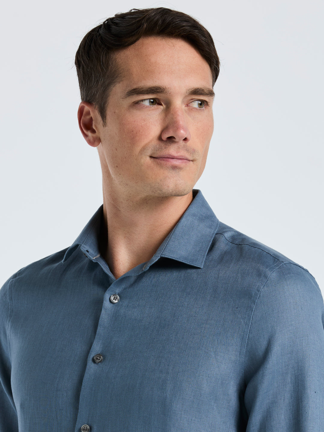 Solid Linen Shirt (Blue Mirage) 