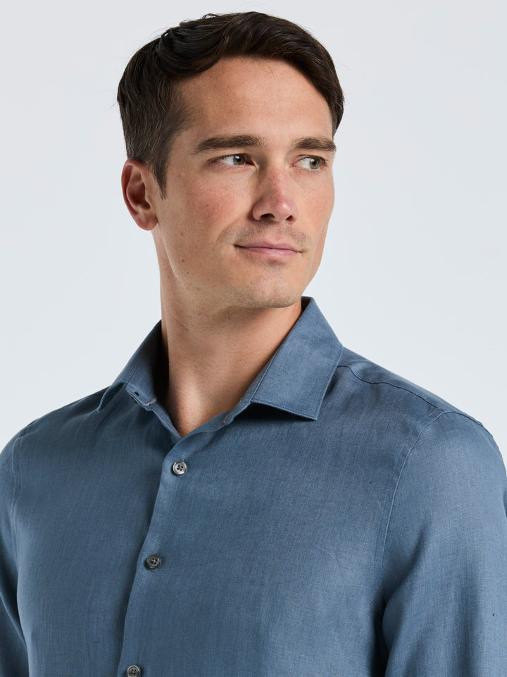 Solid Linen Shirt (Blue Mirage) 