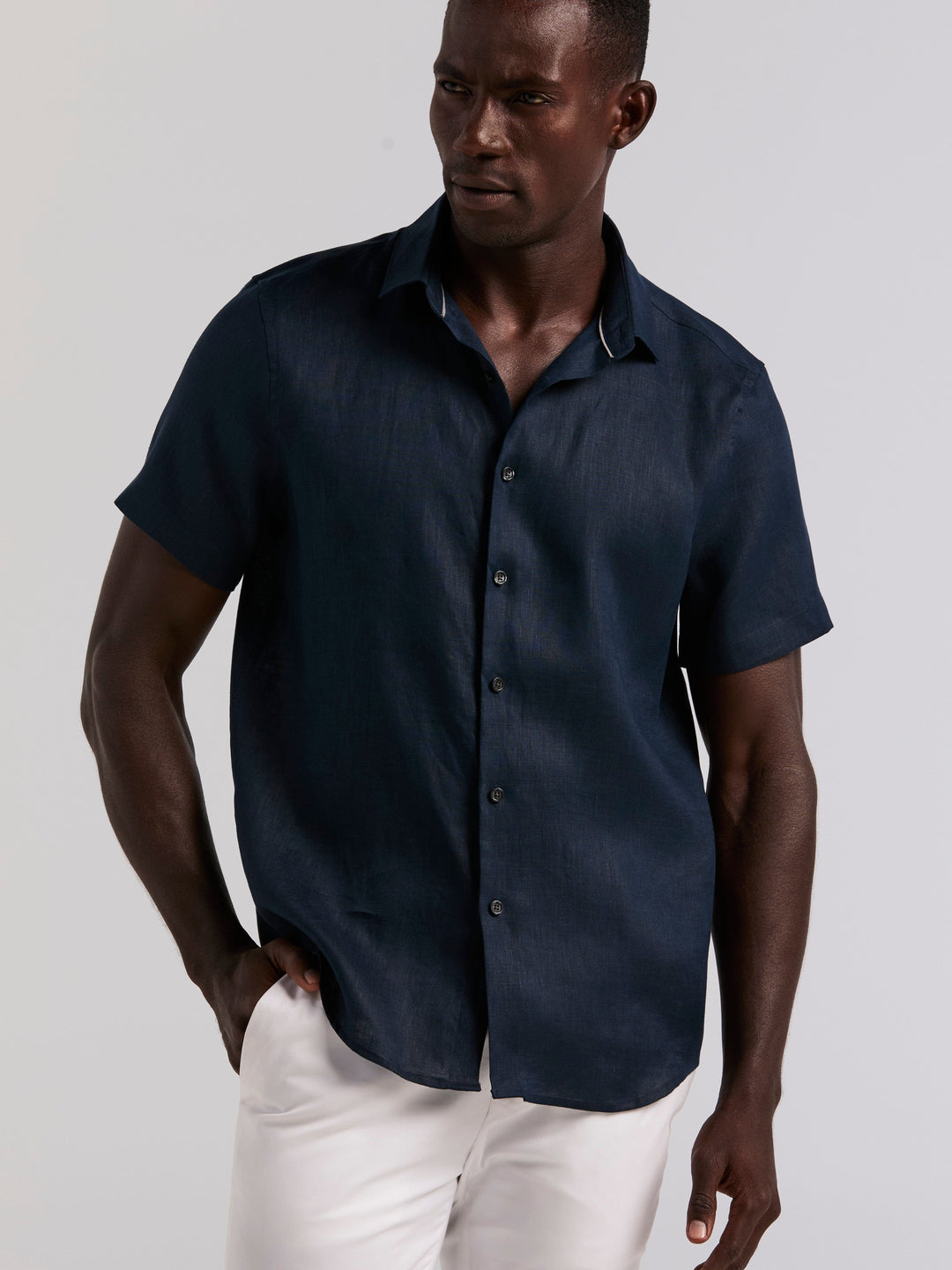 Solid Linen Shirt (Dark Sapphire) 