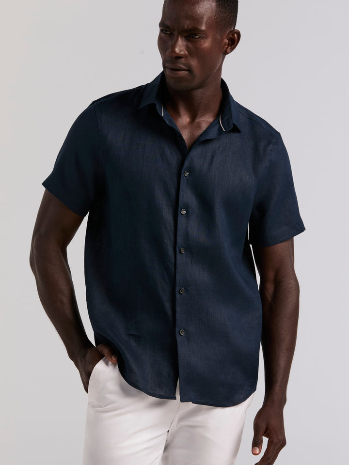 Solid Linen Shirt (Dark Sapphire) 