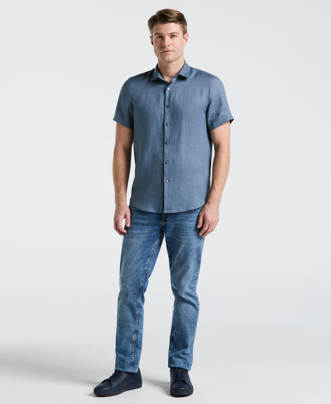 Solid Linen Shirt (Blue Mirage) 