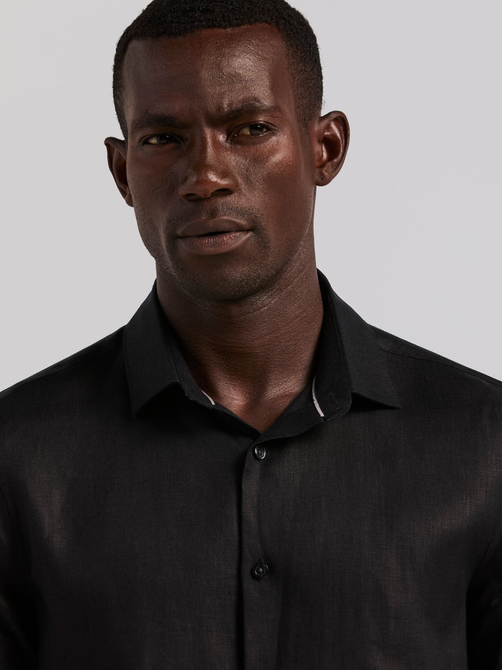 Solid Linen Shirt (Black) 