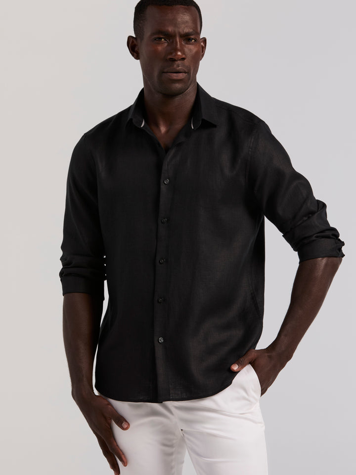 Solid Linen Shirt (Black) 