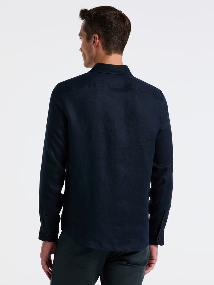 Solid Linen Shirt (Dark Sapphire) 