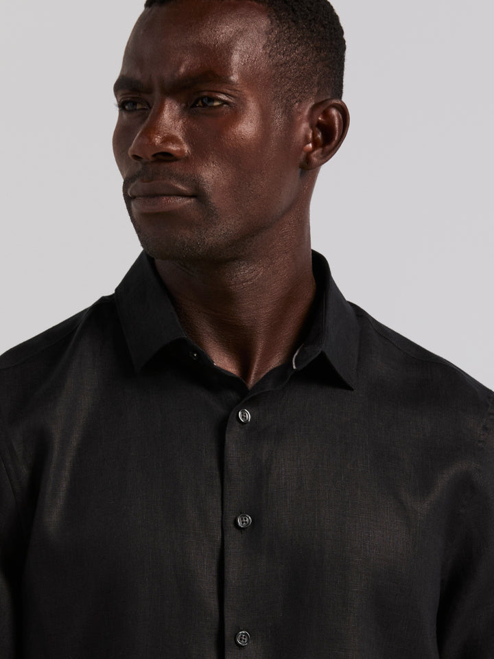 Solid Linen Shirt (Black) 