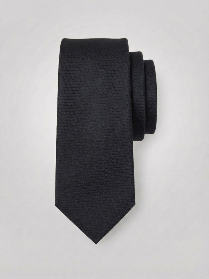 Solid Plain weave Micro Slim Tie (Black) 
