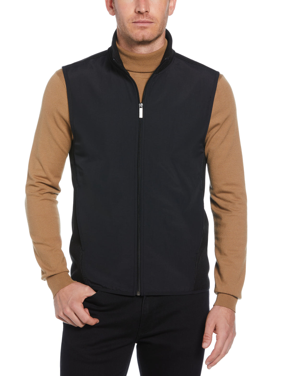 Solid Stretch Full-Zip Fleece Vest (Black) 