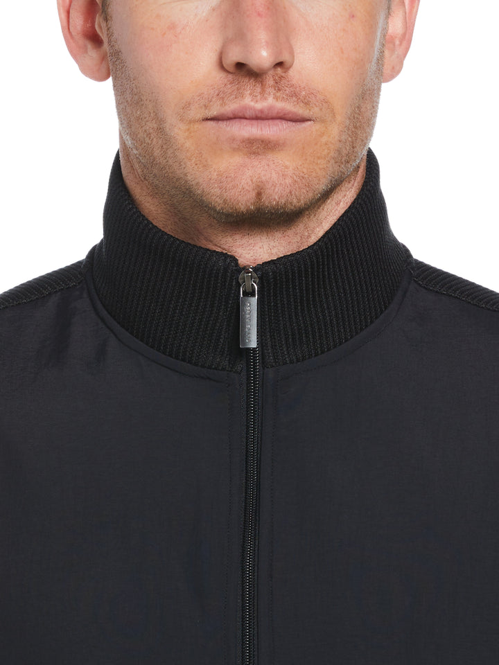 Solid Stretch Full-Zip Fleece Vest (Black) 