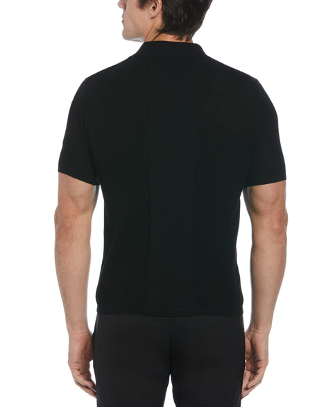 Solid Tech Knit Texture Polo  (Black) 