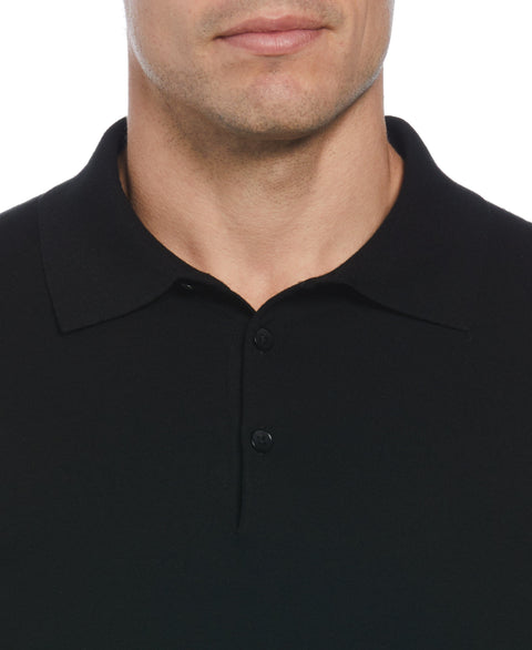 Solid Tech Knit Texture Polo  (Black) 