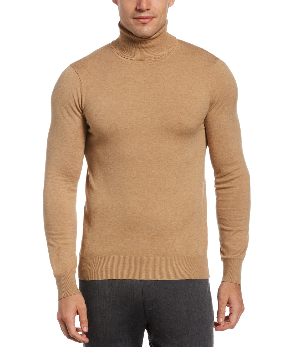 Solid Tech Turtleneck Sweater (Camel Heather) 