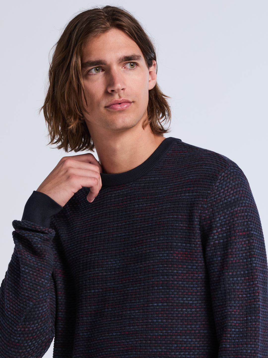 Space Dye Texture Crew Neck Sweater