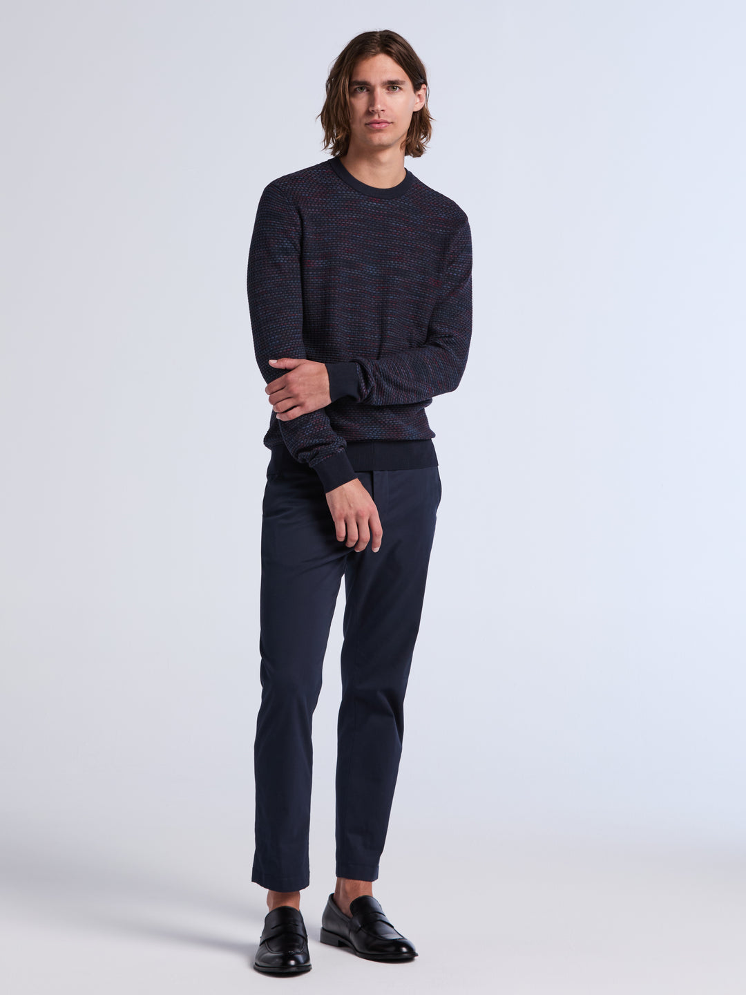 Space Dye Texture Crew Neck Sweater