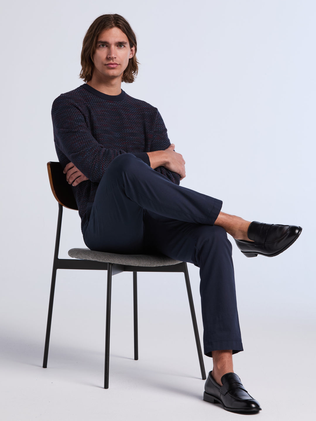 Space Dye Texture Crew Neck Sweater
