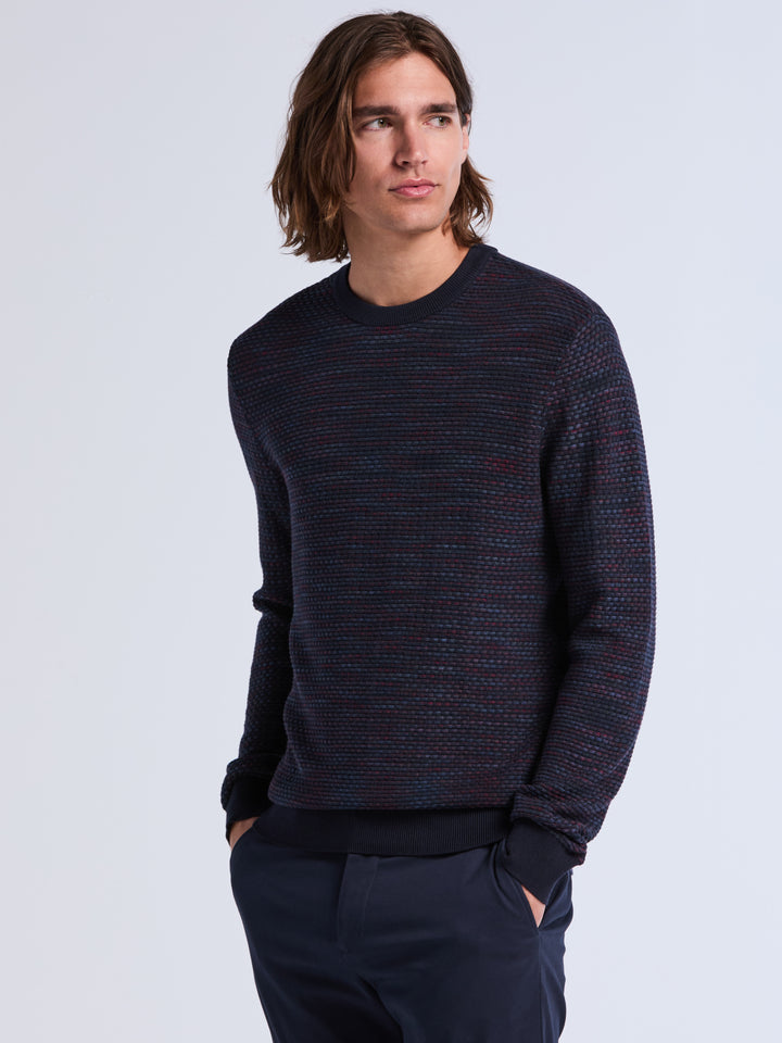Space Dye Texture Crew Neck Sweater