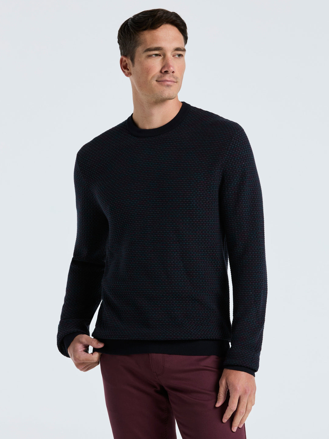 Space Dye Texture Crew Neck Sweater (Dark Sapphire) 