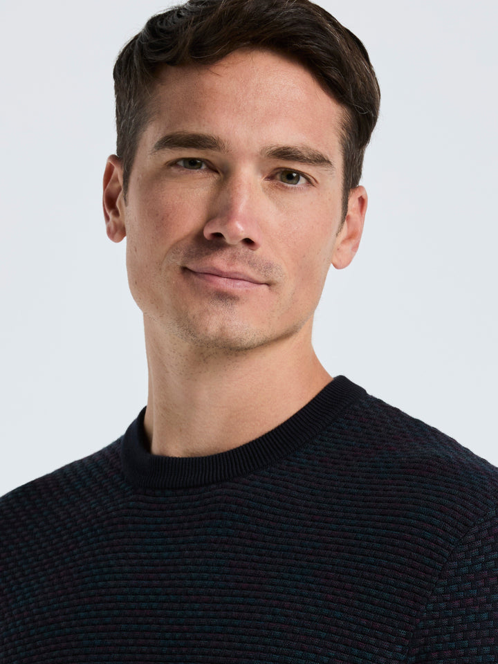 Space Dye Texture Crew Neck Sweater (Dark Sapphire) 
