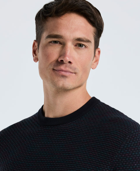 Space Dye Texture Crew Neck Sweater (Dark Sapphire) 