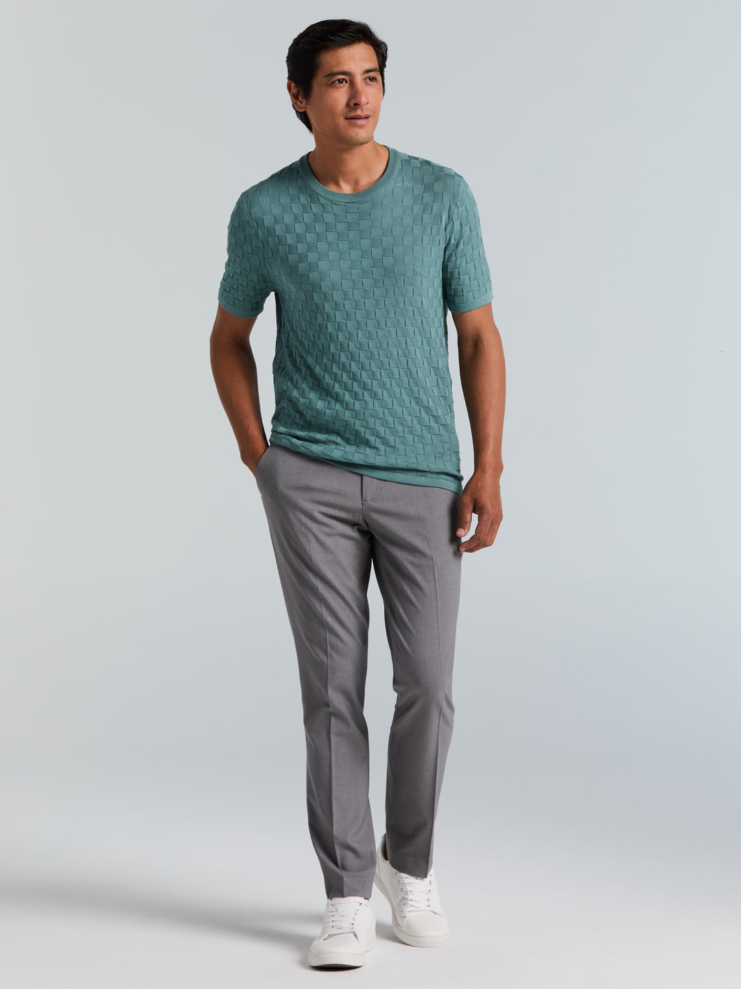 Square Pattern Crew Neck Sweater (Arctic) 
