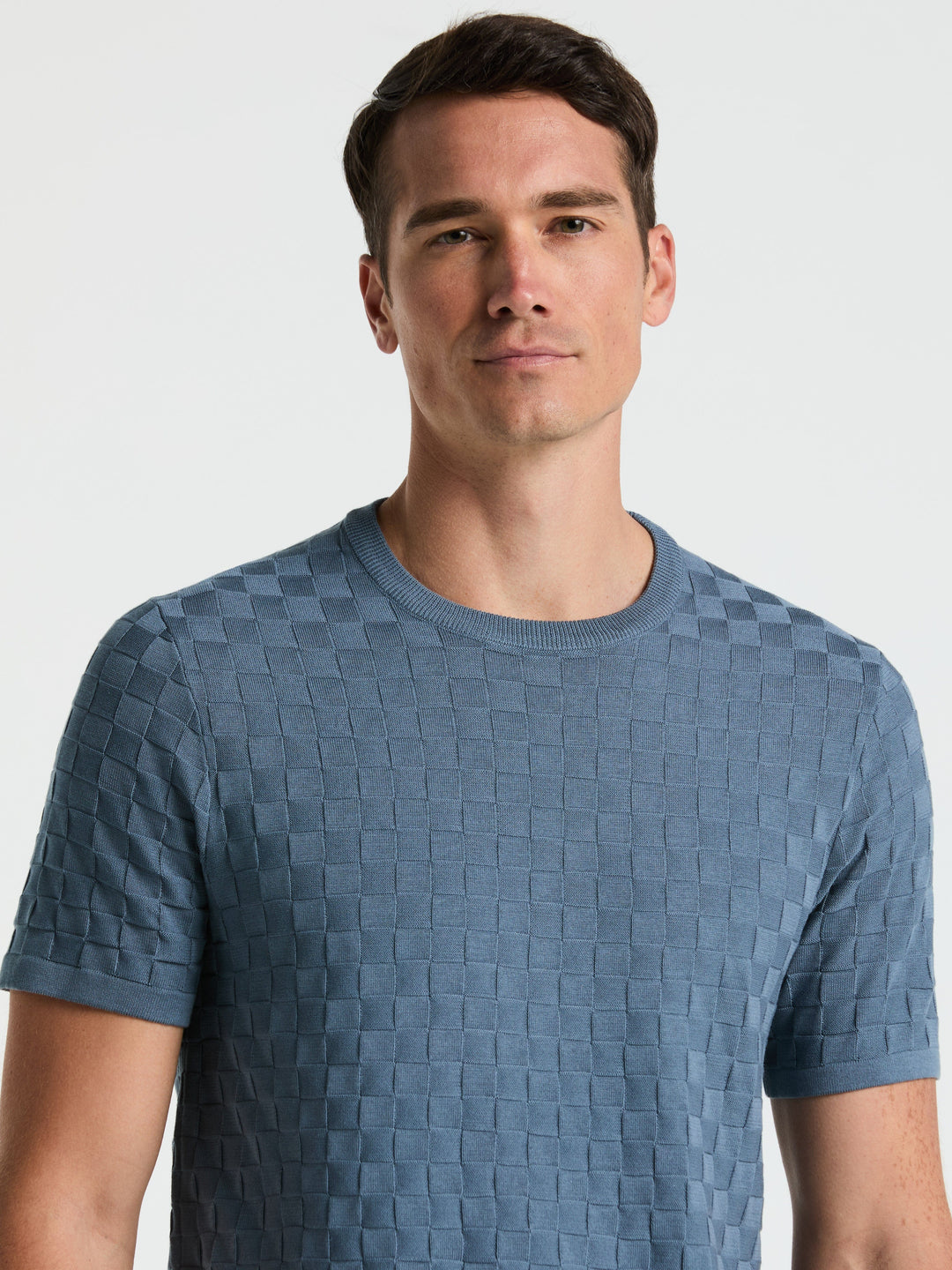 Square Pattern Crew Neck Sweater (Blue Mirage)