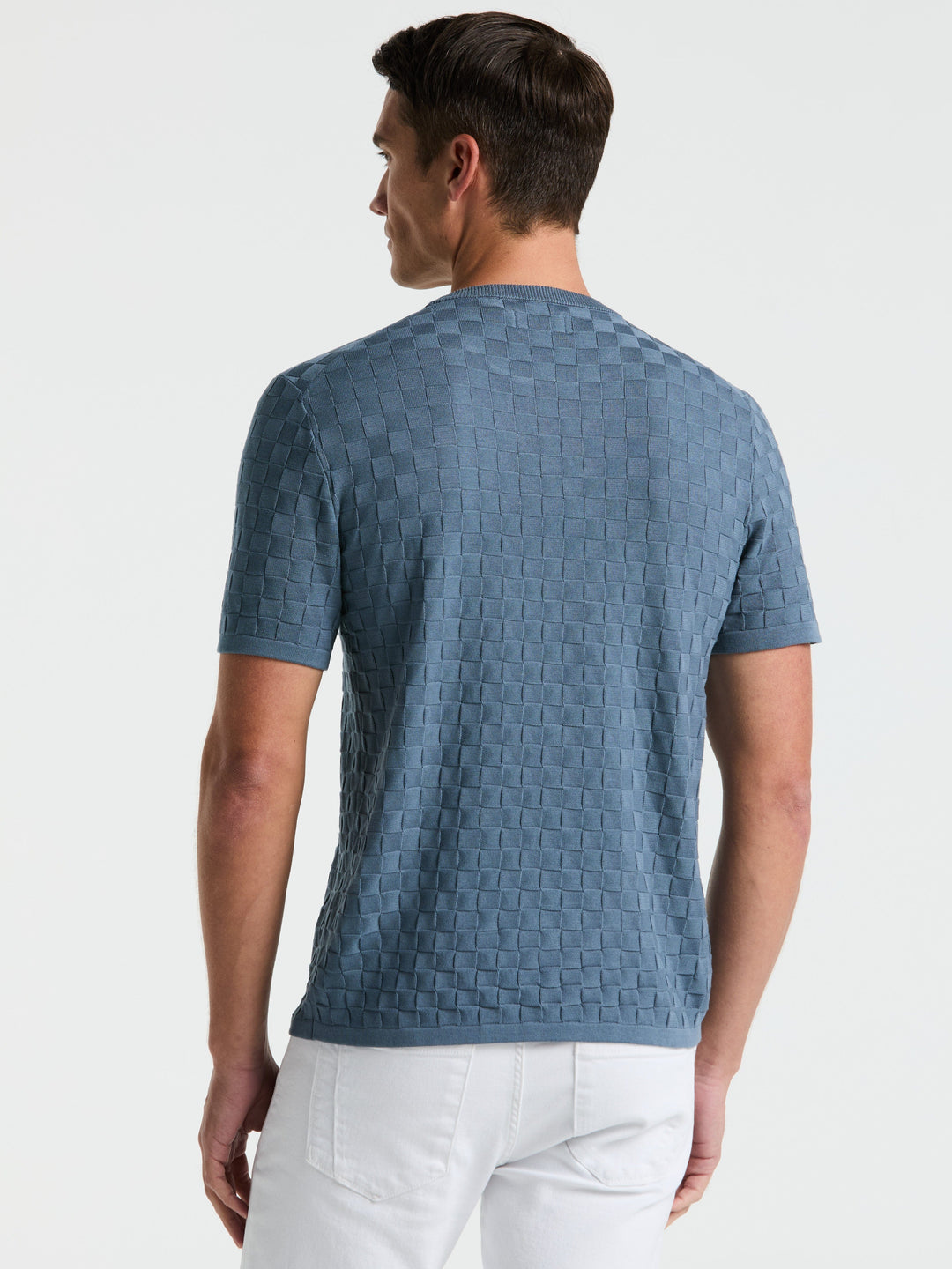 Square Pattern Crew Neck Sweater (Blue Mirage)