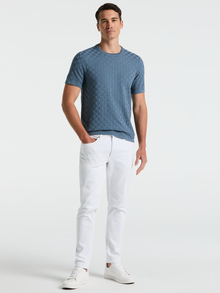 Square Pattern Crew Neck Sweater (Blue Mirage)