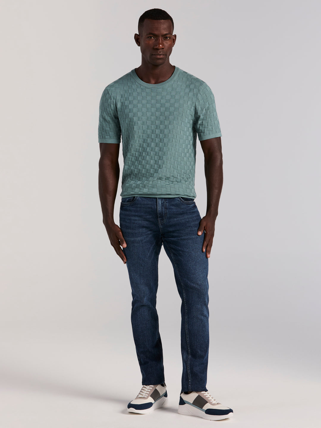 Square Pattern Crew Neck Sweater (Arctic) 