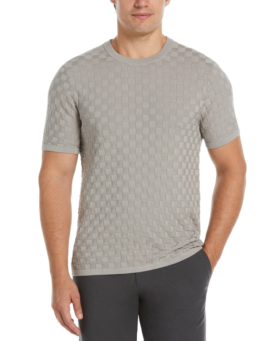 Square Pattern Crew Neck Sweater (Drizzle) 