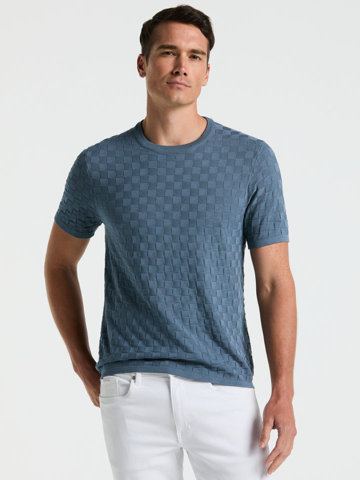 Square Pattern Crew Neck Sweater (Blue Mirage) 