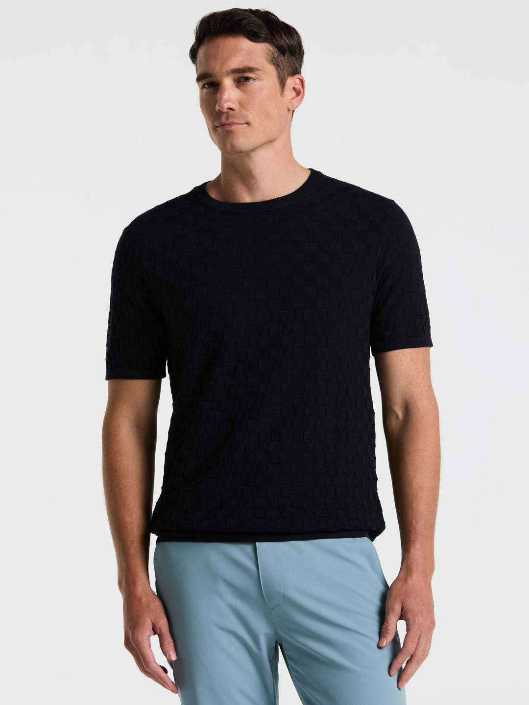 Square Pattern Crew Neck Sweater (Dark Sapphire) 