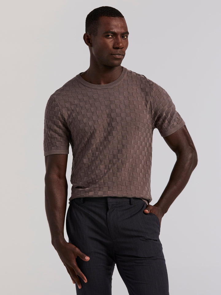 Square Pattern Crew Neck Sweater (Granite Gray) 