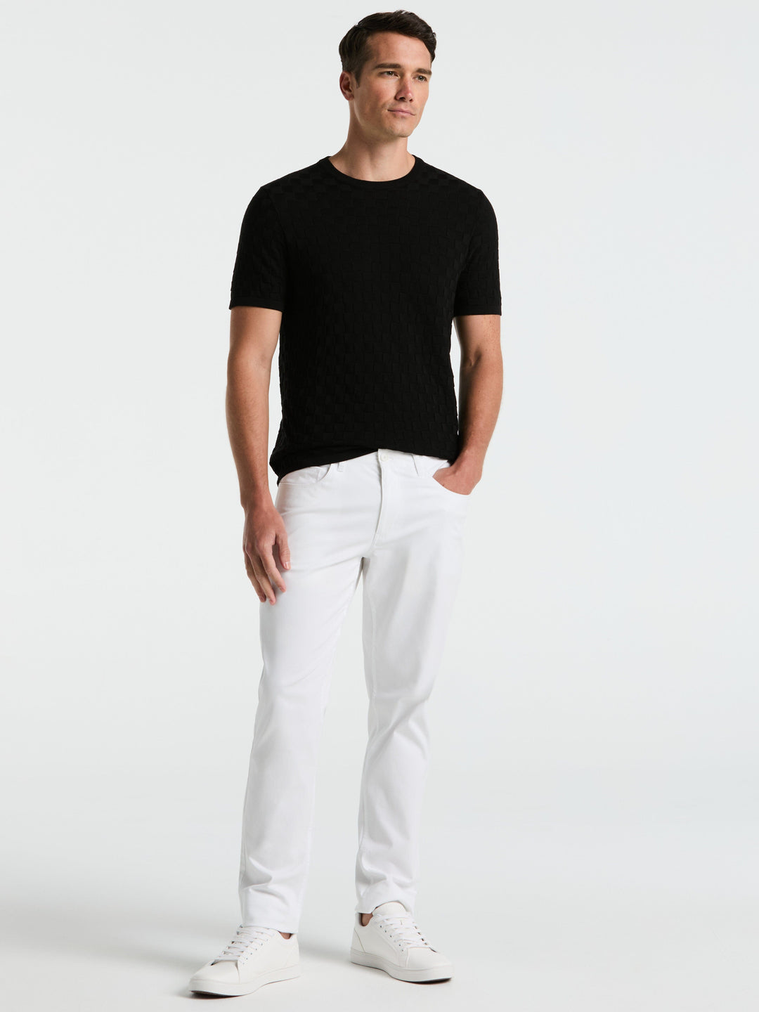 Square Pattern Crew Neck Sweater (Black)