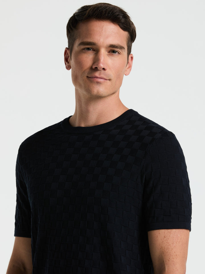 Square Pattern Crew Neck Sweater (Dark Sapphire) 