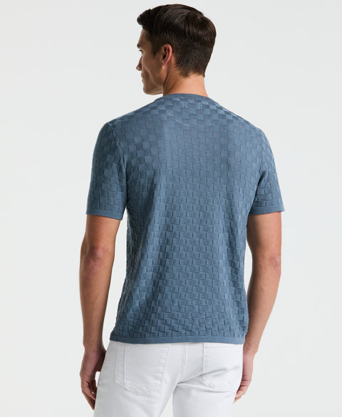 Square Pattern Crew Neck Sweater (Blue Mirage) 