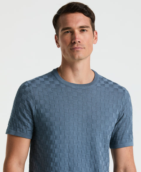 Square Pattern Crew Neck Sweater (Blue Mirage) 