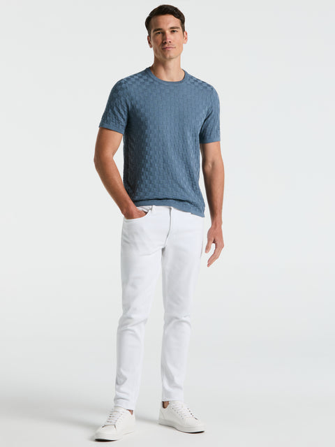 Square Pattern Crew Neck Sweater (Blue Mirage) 