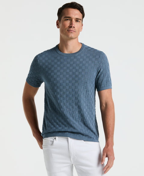 Square Pattern Crew Neck Sweater (Blue Mirage) 